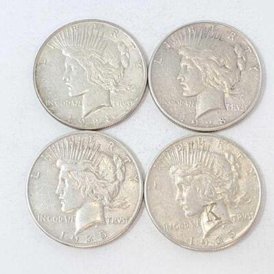 #1516 â€¢ (4) 1928-1935 Silver Peace Dollars, 106.9g. Weighs Approx: 106.9g San Francisco Mints. 