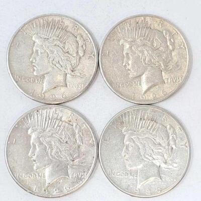#1501 â€¢ (4) 1922 Silver Peace Dollars, 106.7g. Weighs Approx: 106.7g San Francisco Mints. #1501 â€¢ (4) 1922 Silver Peace Dollars, 107g...
