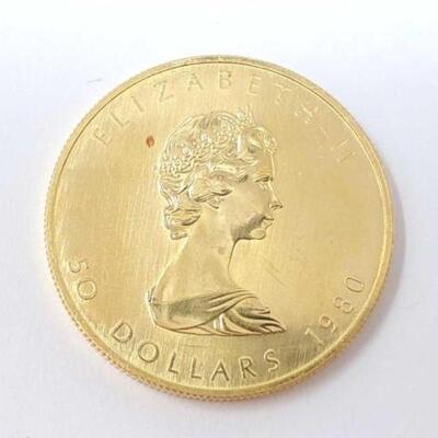#41 â€¢ 1980 1oz .999 Fine Gold Canadian Maple Leaf $50 Coin, 31.1g