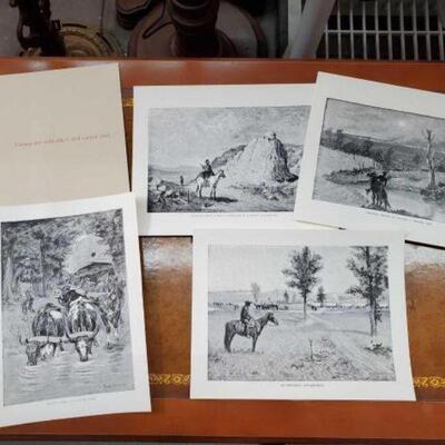 #2056 â€¢ 4 Etchings by Frederic Remington. Includes Register Rock, Idaho, A Landmark of Western Emigration. Thirsty Ox at a Warerhole,...