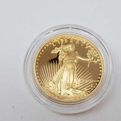 #103 • 1987 1/2 Oz American Eagle Fine Gold $25 Dollar Coin, 21.5g. Weighs Approx: 21.5g Including Case Philadelphia Mint.