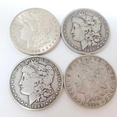 #1239 â€¢ (4) 1882-1894 Morgan Silver Dollars, 105.7g