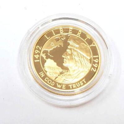 #130 • 1992 Commemorative Columbus $5 Gold Coin, 11.6g. Weighs Approx: 11.6g Including Case West Point Mint