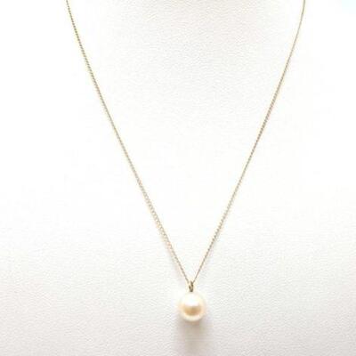 #868 • 14k Gold Chain With Pearl Pendant, 1.3g. Weighs Approx: 1.3g