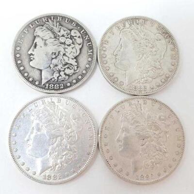 #1242 â€¢ (4) 1882 Morgan Silver Dollars, 106.5g.