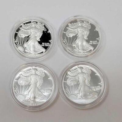 #1417 â€¢ (4) 1988 1oz American Eagle Fine Silver .999. San Francisco Mints. 