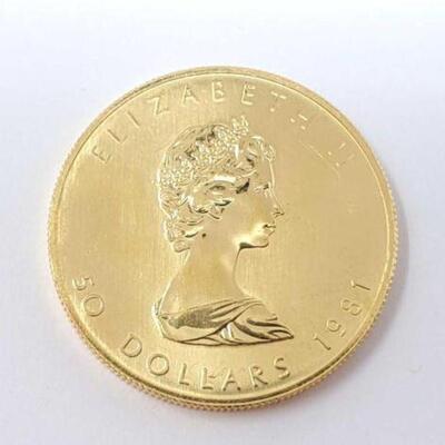 #42 â€¢ 1981 1oz .999 Fine Gold Canadian Maple Leaf $50 Coin, 31.4g