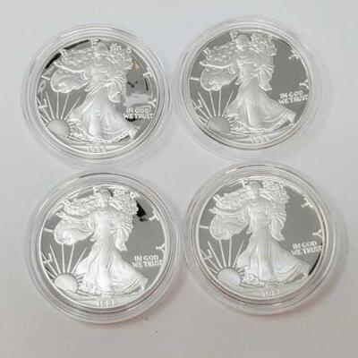 #1419 â€¢ (4) 1988 1oz American Eagle .999 Fine Silver Dollars. 