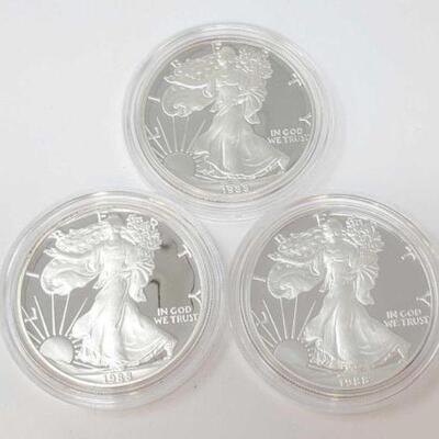 #1420 â€¢ (3) 1988 1 oz American Eagle .999 Fine Silver Dollars. San Francisco Mints.