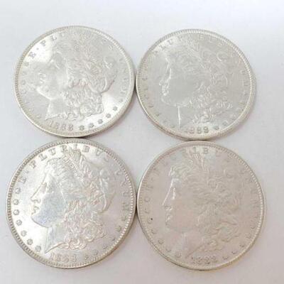 #1241 â€¢ (4) 1888 Morgan Silver Dollars, 107.2g. 
