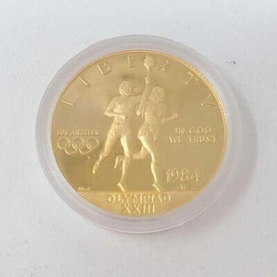 #89 • 1984 Gold Los Angeles Olympic Games Ten Dollar Coin, 18.9g Weighs Approx: 18.9g Including Case West Point Mint. 