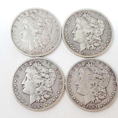 #1243 â€¢ (4) 1897 Morgan Silver Dollars, 105.7g. 