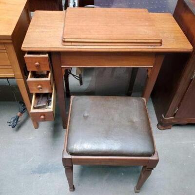 #2270 â€¢ Vintage Sewing Machine Table with Stool. . Table Measures Approx: 33.5