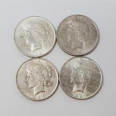 #1547 â€¢ (4)1922 Silver Peace Dollars, 107.1g. Weighs Approx: 107.1g Philadelphia Mints. 
