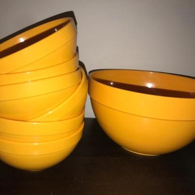 Mid Century Modern Luthje Wood Denmark Orange Melamine Serving Bowl Set