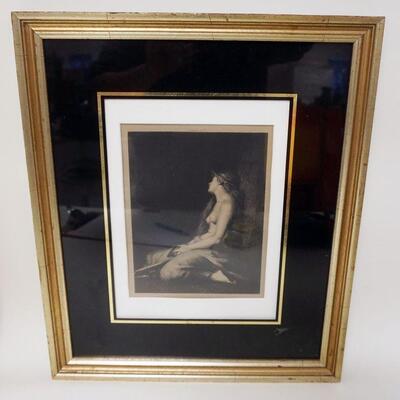 1242	FRAMED AND MATTED ENGRAVING OF PARTIAL NUDE, THE MAGDALEN, APPROXIMATELY 14 1/4 IN X 17 1/4 IN
