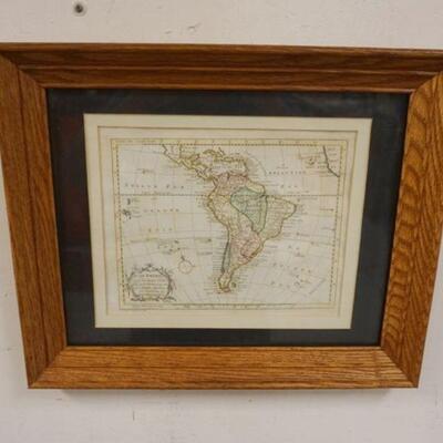 1233	FRAMED & MATTED MAP *ZOID AMERIKA* PIETER MEIJER VITGEGEREN, 1768, APPROXIMATELY 14 IN X 17 IN OVERALL

