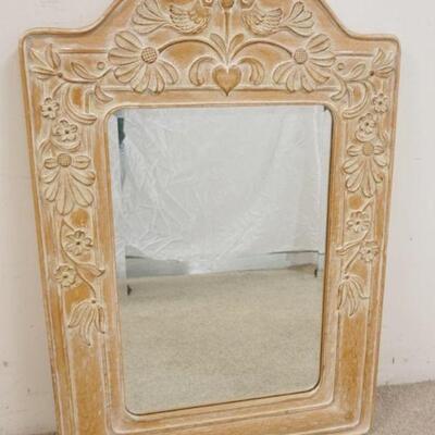 1144	LABARGE SCRUB PINE MIRROR W/FLORAL CARVINGS & LOVEBIRDS AT CREST, APPROXIMATELY 32 IN X 48 IN HIGH
