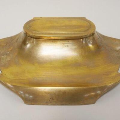 1014	AUSTRIAN ART NOUVEAU BRASS INKWELL W/HINGED LID, GLASS INSERTS MISSING, APPROXIMATELY 10 IN X 2 1/4 IN HIGH
