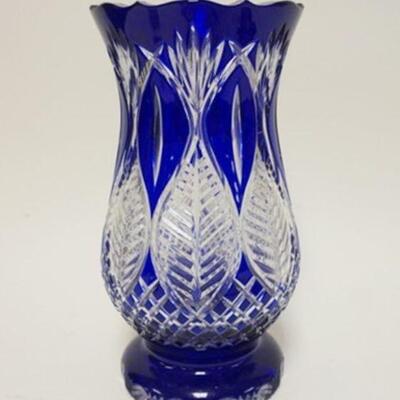 1015	COLBALT CUT TO CLEAR LARGE VASE, APPROXIMATELY 12 IN HIGH
