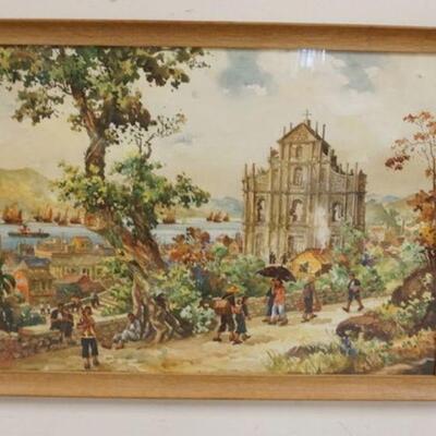 1148	FRAMED & SIGNED WATERCOLOR KAM CHEONG LING (1911-1991) OF A STREET SCENE W/CATHEDRAL, APPROXIMATELY 22 1/2 IN X 31 1/2 IN
