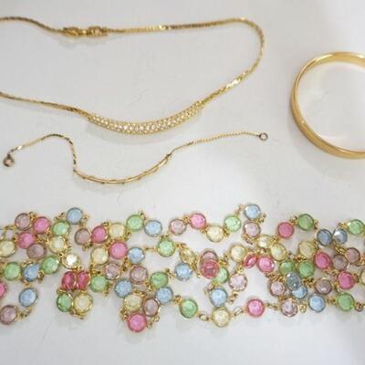 1308	LOT INCLUDING SWAROVSKI NECKLACES, MONET BANGLE BRACELET, TWINNED BAR BRACELET
