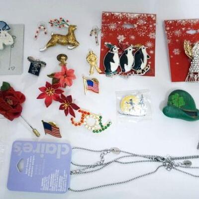1297	COSTUME JEWELRY LOT INCLUING HOLIDAY JEWELRY AND PINS
