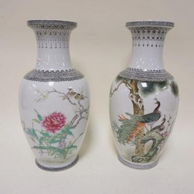 1223	PAIR OF ASIAN VASES W/PEACOCKS & FLOWERS, APPROXIMATELY 14 1/4 IN HIGH
