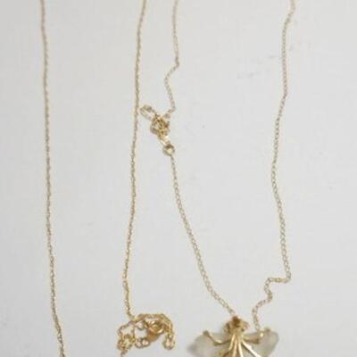 1300	14K DIAMOND AND LEAF NECKLACE WITH EXTRA CHAIN, LENGHTS ARE 18 IN, 2.51 DWT WITH CRYSTAL AND STONE
