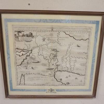 1228	FRAMED & MATTED CHEZ PIERRE MORTIER MAP, CARTE DELA STIUATION DU PARADIS TERRESTRE, APPROXIMATELY 25 1/2 IN X 23 1/2 IN OVERALL
