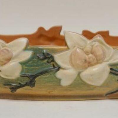 1158	ROSEVILLE MAGNOLIA BROWN CONSOLE BOWL, 452-14, APPROXIMATELY 14 IN X 8 IN X 4 IN HIGH
