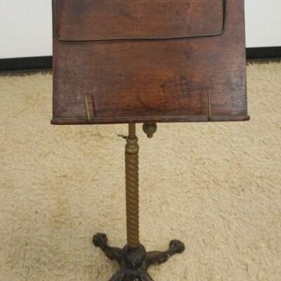 1206	VICTORIAN BRASS & CAST METAL ADJUSTABLE BOOK STAND W/CLAW FEET BY LEVESON & SONS LONDON
