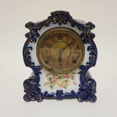 1069	GILBERT ROYAL BONN CHINA CLOCK NO 426, APPROXIMATELY 5 1/2 IN X 9 IN X 11 IN HIGH, REPAIR TO TOP CASE
