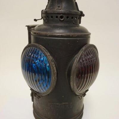 1010	DELAWARE & HUDSON ADLAKE RAILROAD SWITCH LAMP W/BLUE & RED LENSES, D&H RR, APPROXIMATELY 17 1/4 IN HIGH
