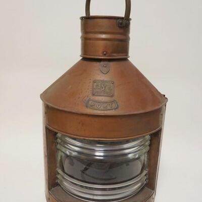 1068	LARGE COPPER SHIPS PORT LANTERN, MARVEL SEAHORSE GB, APPROXIMATELY 15 IN X 26 IN HIGH
