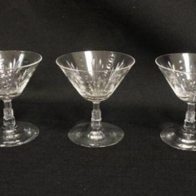 1039	LIBBY NASH LUCERRE 1933 WINE GLASSES, ART DECO SKYSCAPER STEM PATTERN, LOT OF 5, APPROXIMATELY 4 IN HIGH
