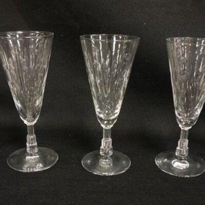 1038	LIBBY NASH LUCERRE 1933 WINE GLASSES, ART DECO SKYSCAPER STEM PATTERN, LOT OF 5, APPROXIMATELY 5 1/2 IN HIGH
