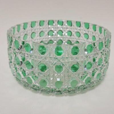 1012	GREEN CUT TO CLEAR CUT GLASS BOWL, APPROXIMATELY 7 1/2 IN X 3 3/4 IN HIGH
