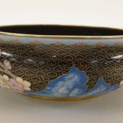 1031	CLOISONNE BOWL, LOW PROFILE W/BIRD & FLORAL TREE DESIGN, APPROXIMATELY 10 IN X 3 1/2 IN HIGH
