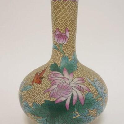 1033	CLOISONNE BULBOUS VASE, BIRD & FLOWER, APPROXIMATELY 9 1/4 IN HIGH
