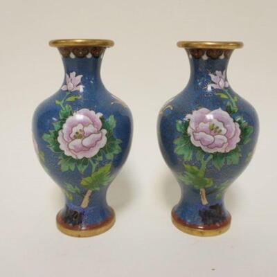 1052	PAIR OF CLOISONNE VASES W/FLOWER & BUTTERFLY DECORATION, 7 1/2 IN HIGH
