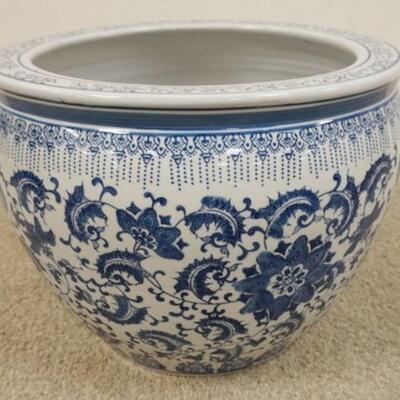 1196	LARGE BLUE & WHITE POTTERY JARDINIER, APPROXIMATELY 16 IN X 12 1/2 IN HIGH
