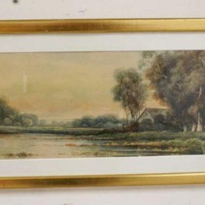 1150	FRAMED & SIGNED WATERCOLOR HENRI DELE COEVILLERIE OF A COTTAGE ON A LAKE, APPROXIMATELY 11 1/4 IN X 25 1/4 IN OVERALL
