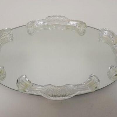 1162	SHANNON CRYSTAL LADY'S MIRROR DRESSER TRAY W/PRESSED GLASS HANDLES, APPROXIMATELY 18 IN X 10 1/2 IN
