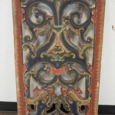 1210	ASIAN STYLE WOOD CARVED & SCROLL CUT ARCHITECTURE PANEL, APPROXIMATELY 19 IN X 38 1/2 IN HIGH
