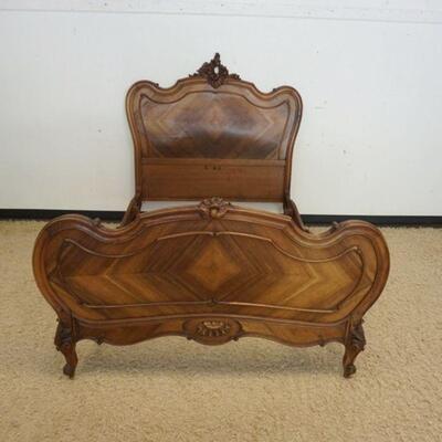1129	CONTINENTAL CARVED FULL SIZE BED W/DIAMOND MATCHED WALNUT VENEER

