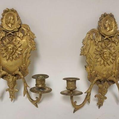 1197	PAIR OF HEAVY CAST BRASS WALL CANDLE SCONCES, APPROXIMATELY 11 1/4 IN HIGH
