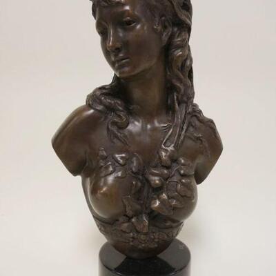 1157	CONTEMPORARY BRONZE BUST OF VICTORIAN WOMAN ON MARBLE BASE, APPROXIMATELY 19 IN HIGH
