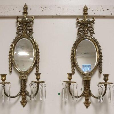 1173	PAIR OF BRASS MIRROR CANDLE SCONCES, APPROXIMATELY 10 IN X 23 IN HIGH
