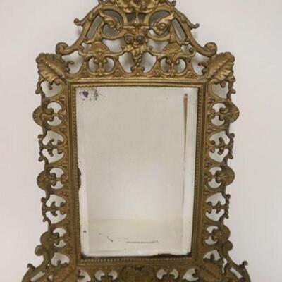 1199	CAST BRASS ORNATE HANGING MIRROR, APPROXIMATELY 10 1/2 IN X 14 1/2 IN
